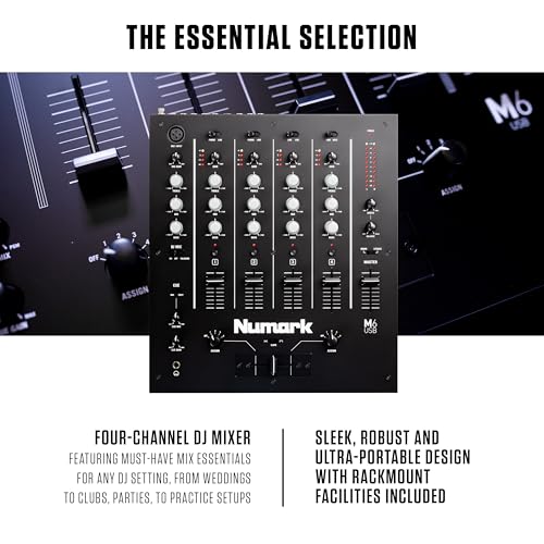 Image of Numark M6 USB | 4-Channel Dj Mixer With On Board Interface With On-Board Audio Interface, 3-Band EQ, Club-Ready Inputs, Microphone Input And Replaceable Crossfader With Slope Control Black