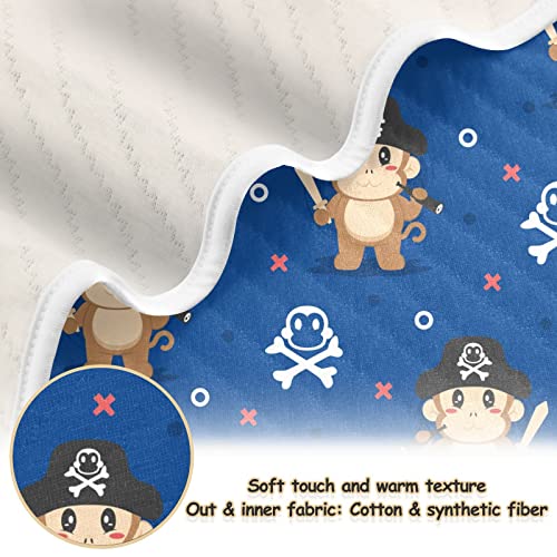 Image of Swaddle Blanket for Blue Cute Monkey Baby Receiving Blanket Muslin Baby Swaddles Soft Cotton Breathable Nursery Blankets for Unisex Boys and Girls 30x40 Inch
