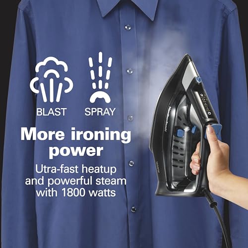Hamilton Beach Steam Iron for Clothes & Garment Steamer with Intuitive FabricIQ Touchpad, Durable Stainless Steel Soleplate, 3-Way Auto Shutoff, 1800 Watts, 350ml Water Tank, 10' Cord, Black (14950) by Hamilton Beach - Image 5