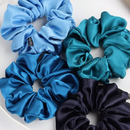 Image of Satin Scrunchies Hair Bands for Women | No-Damage Elastic Hair Ties for Ponytails & Buns | Fluffy & Stylish Rubber Bands | Extra Large Size | Pack of 5