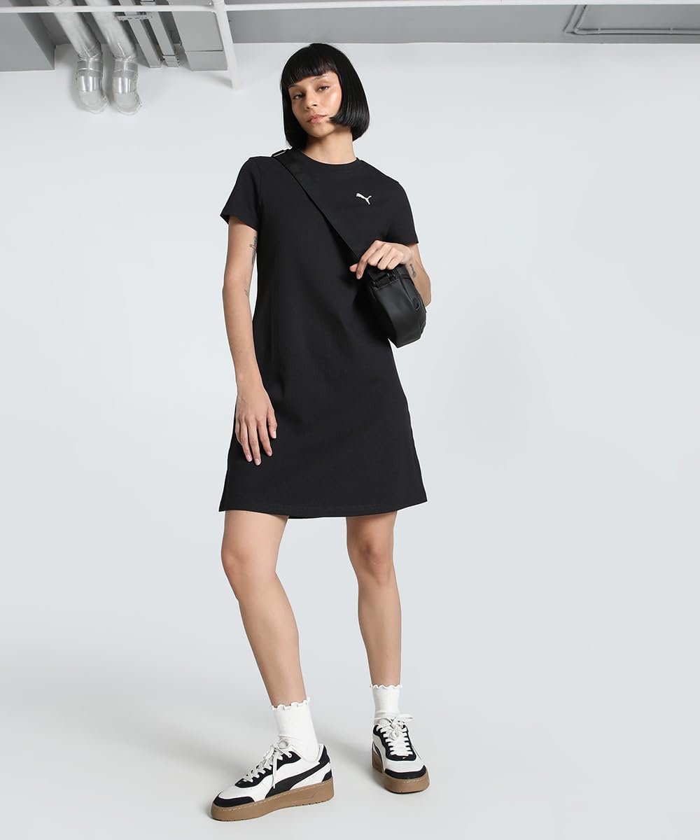 Puma Damen Elevated Bodycon Rib Dress Kleider, Puma Schwarz, XS EU