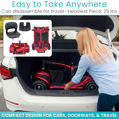 Vive 4 Wheel Mobility Scooter - Electric Powered Wheelchair Device - Compact Heavy Duty Mobile for Travel, Adults, Elderly - Long Range Power Extended Battery with Charger & Basket