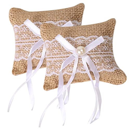 Unomor Wedding Ring Holder Pillows 2pcs Ring Bearer Pillow Set Pillow Case for Wedding Decor Party Accessories