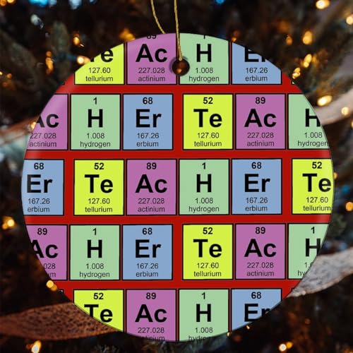 Science Teacher Chemical Elements Cute Christmas Decorations Hanging Ceramic Round Pendant Tree Ornaments - Image 6