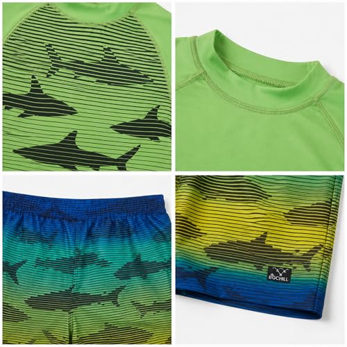 Image of Big Chill Boys Rash Guard Set - 2 Piece UPF 50+ Boys Swim Trunks & Long Sleeve Boy Swim Shirt Youth Bathing Suit Swimwear Set