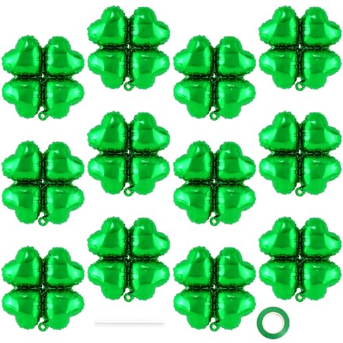 12 Pcs St Patrick Day Balloons 18 Inch Shamrock Balloons Four Leaf Clover Foil Balloon for Baby Shower Wedding Birthday St. Patricks Day Party Decorations (Four Leaf Clover)
