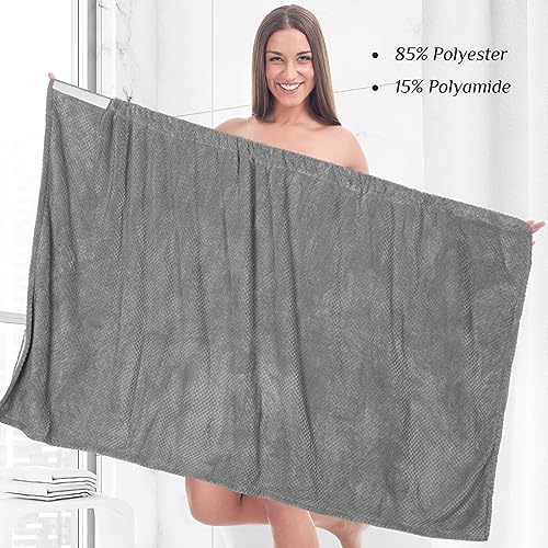 Image of Tigeen 12 Pcs Spa Robe for Women Waffle Spa Wraps with Pocket Adjustable Closure Lightweight Towel Wraps for Bath Shower (Gray, M)