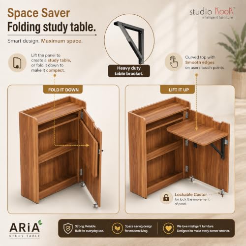 Image of Studio Kook Aria Engineered Wood Folding Study Table (Amber Walnut)