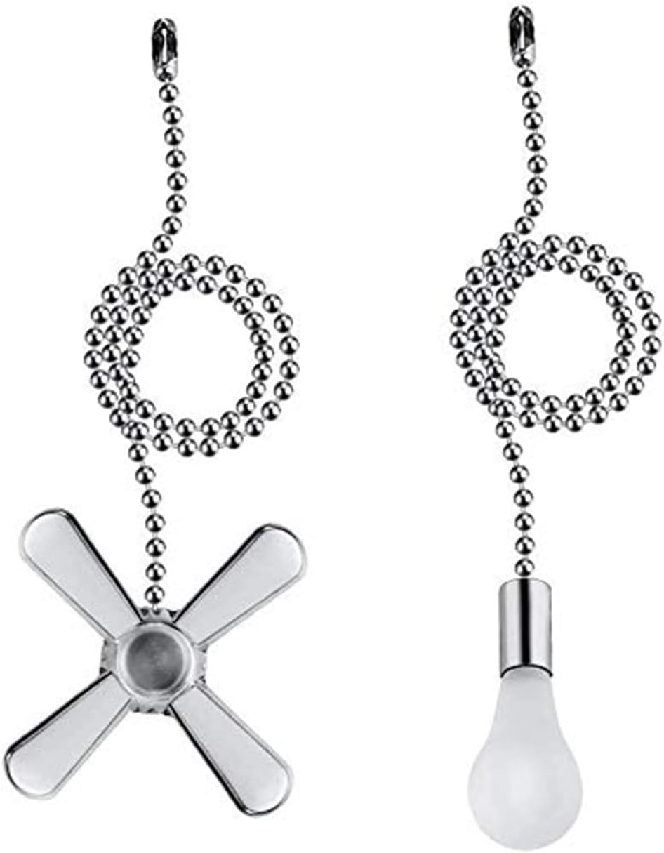Ceiling Fan Pull Chain, 2pcs 3mm Diameter Beaded Ball Fan Pull Chain , 13.6 Inches Fan Pulls Set with Connector（Nickel ）