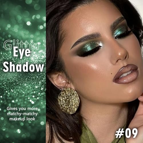 Image of WanTuoluo Sparkly Eyeshadow Palette for Women, Single Monochrome Eye Shadow Makeup, Shiny Pressed Cream Powder, Blendable Natural sombras para ojos, Holographic,Vegan,Travel (09-sparkly-Green)