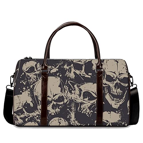 Gothic Skull Rolling Duffel – Horror-Inspired Black Wheeled Travel Bag, Rugged Cabin Luggage, Dark Edgy Carry-On Duffel for Gothic Fashion Lovers (21 x 9.5 x 11.5 Inches)