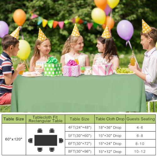Image of Smiry Disposable Table Cloth - 6 Pack, 60 x 120 Inch Waterproof Rectangle Tablecloths for Parties, Decorative Plastic Table Cover, Leakproof & Sturdy, Sage Green