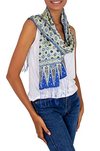 NOVICA Silk batik scarf, 'Blue Jasmine'