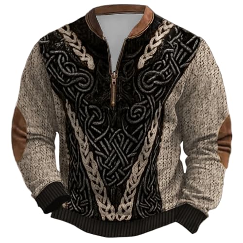 Genérico Sudadera sin Capucha con Media Cremallera y mitología nórdica vikinga Medieval para Hombre Estilo Polar