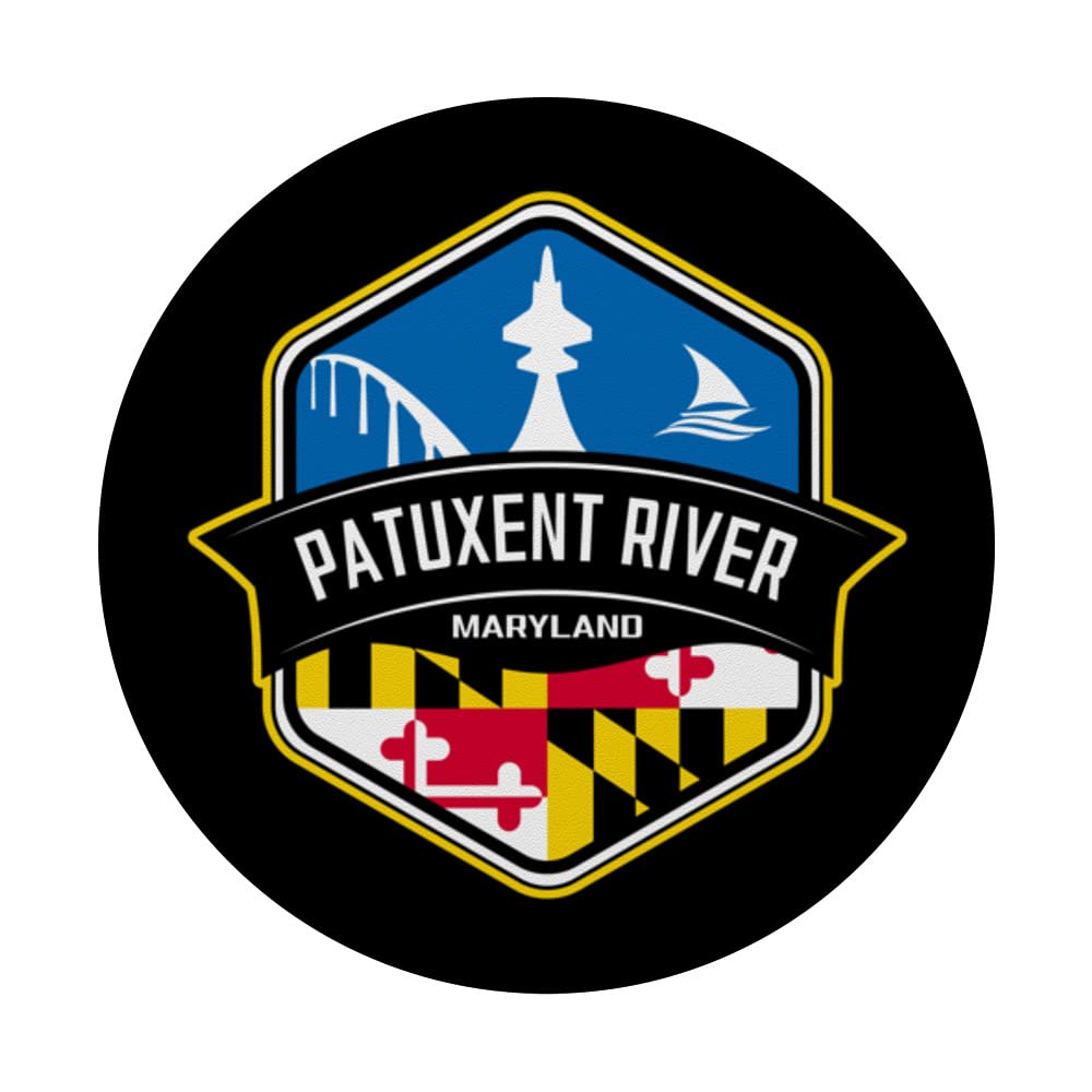 Patuxent River Maryland Logo with MD Flag Design Souvenir PopSockets Adhesive PopGrip, Black - Image 3