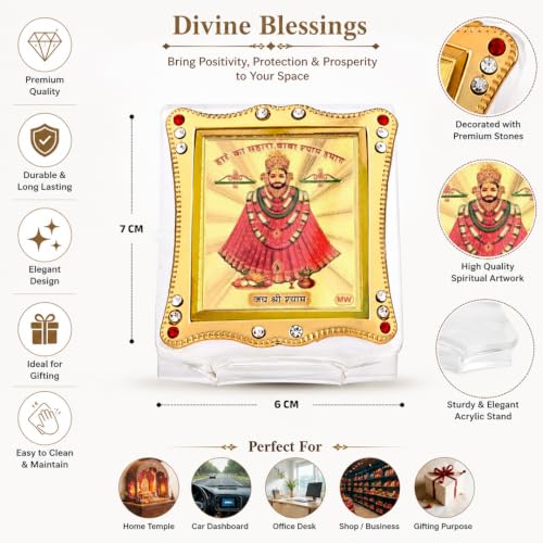 Image of Khatu Sham Car Dashboard | Showpiece Decor Frame, Car Idol, Table Decor Religious Frame for Pooja, Prayer and Gift Golden Foil (Plated)