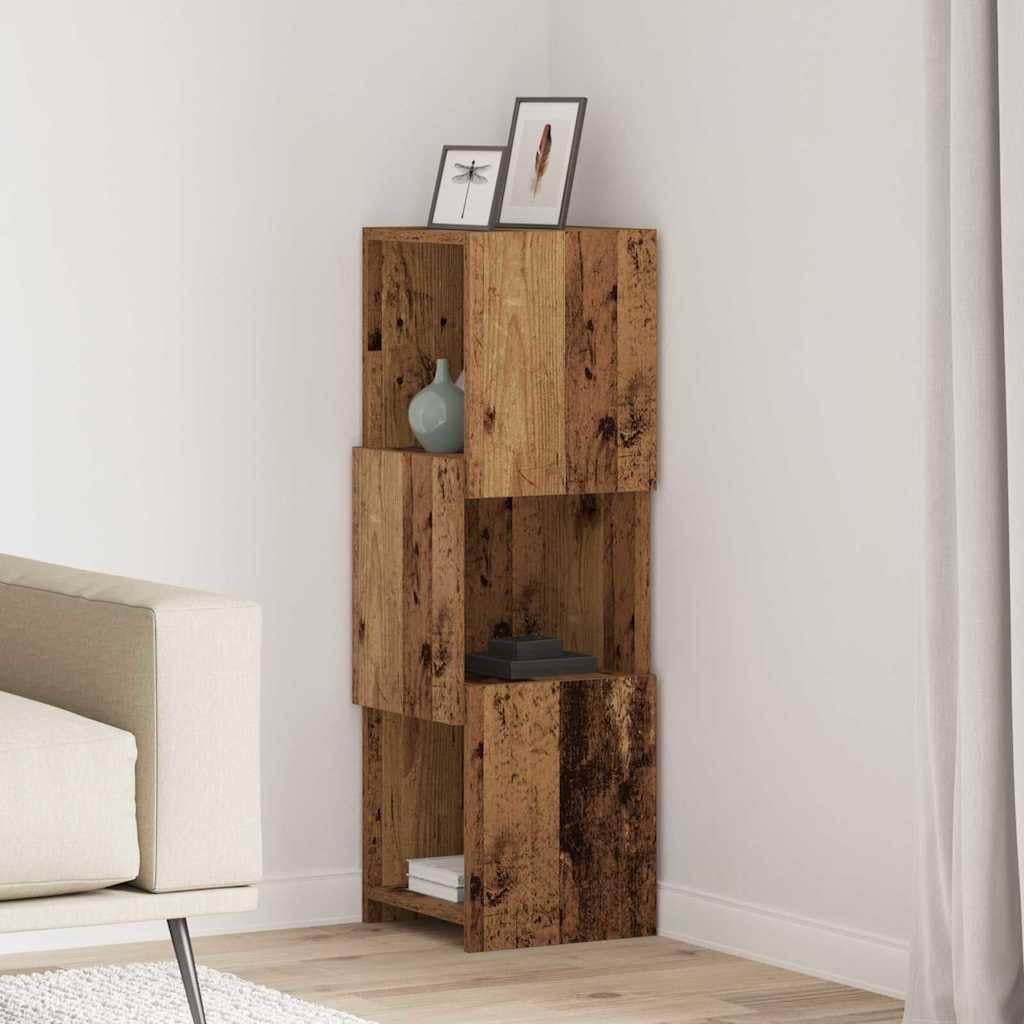 Armadio angolare in legno anticato, 30,5 x 30 x 95 cm, con 3 ripiani, per ufficio, soggiorno, officina, guardaroba, ordine e conservazione