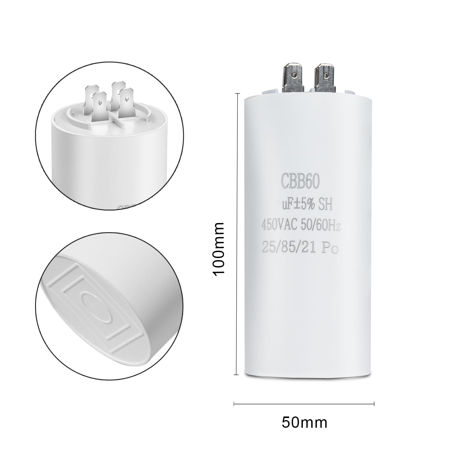 BEEYUIHF CBB60 Motorcondensator 450 V condensator 50/60Hz aanloopcondensator motorloopcondensatoren kabel M8 voor elektromotor (60uF / 60uF