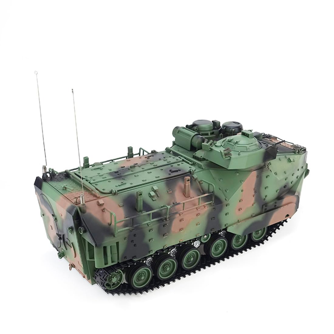 1:16 AAVP-7A1 - Carro armato radiocomandato, 2,4 GHz, completamente proporzionale, ingranaggi in metallo e catene in metallo, infrarossi, suono, luce e fumo, versione aggiornata, mimetico