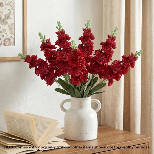 Image of Decor & More 2 PCS Realistic Silk Delphinium Long Stem Artificial Flowers Bunch Without Pot | Artificial Flower for Decoration | Long Artificial Flowers for Big Vase | Home & Restaurant (Without Pot)