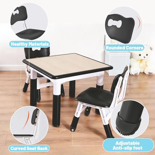 Image of FUNLIO Adjustable Kids Chair (1pc), 3 Level Height Adjustable Toddler Chair for Ages 3-8, Sturdy Child Chairs with Maximum Bearing 220lbs, for Classrooms /Daycares /Homes, CPC & CE Approved - Black