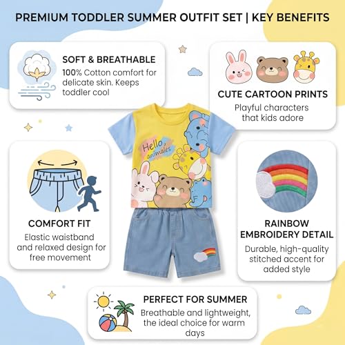 Image of Krishn Creations Kids Clothes for Boys | Cotton Printed Half Sleeve T-shirt and Shorts Baby Boy Dress | Casual Wear Kids Clothes
