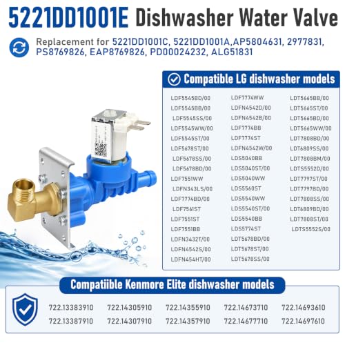 Image of 5221DD1001E Dishwasher Water Inlet Valve Fit for LG Kenmore Dishwasher | Replacement 5221DD1001C /5221DD1001A /AP5804631 /2977831 /PS8769826 /EAP8769826