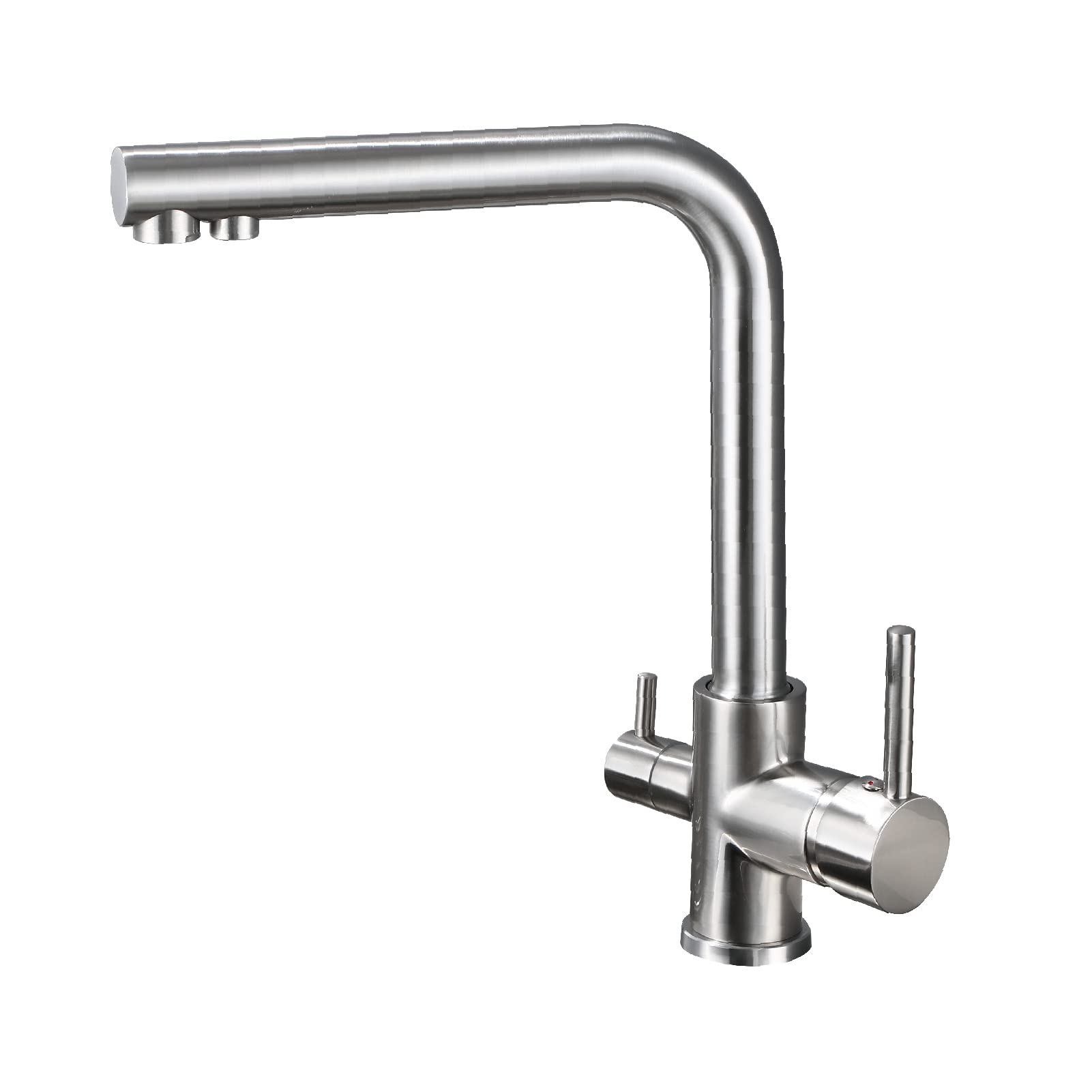HUAHUALALA Kitchen Sink Faucet with 2 Handle 3 in 1 Water Filter Purifier Swivel Faucets, Brass Drinking Water Faucet Reverse Osmosis Faucet,Brushed Nickel