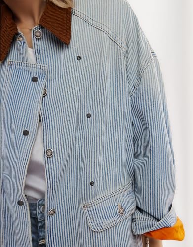 Kedera Women's Jean Jacket Oversized Striped Denim Jacket Long Sleeve Button Down Fashion Fall Shacket Barn Coat 20243