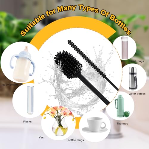 Image of Silicone Bottle Brush with Straw Cleaning Brush, Extra Long Water Bottles Washer Brush Reusable Straw Cleaner BPA-Free Cup Cleaning Brush for Stanley Baby Bottle Glass Mug