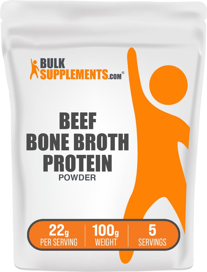 BulkSupplements.com Beef Bone Broth Protein Powder - Bovine Bone Broth Protein, Lactose Free Protein Powder - Dairy Free & Gluten Free, 22g per Serving, 100g (3.5 oz) (Pack of 1) Unflavored 3.5 Ounce (Pack of 1)