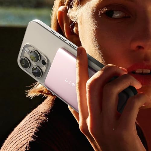 LISEN 0.3‘’ Ultra Slim Magnetic Power Bank,5,000mAh 18W Fast Charging ? Aircraft-Grade Durable T5 Alloy?Safe Lithium Battery for MagSafe iPhone 16e 16 Pro Max Plus/15/14/13/12,Pink