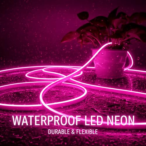 Image of Pink Neon LED Strip Light 5 Meter with Adapter | Flexible IP65 Waterproof Silicone Rope Light for Indoor and Outdoor Bedroom, Ceiling, Gaming Room, Party Decoration