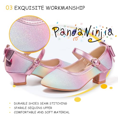 Image of PANDNAINJIA Girls Dress Shoes Toddler Heels Mary Jane Pumps | Little Big Kids Low Heel Flower Girl Bow Wedding Party Church Communion Princess Shoes