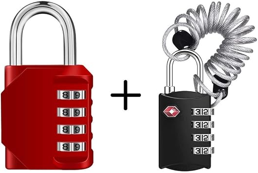 ZHEGE 4 Digit Combination Lock for Locker, Gym Locker and Employee Locker, 3 Digit Luggage Lock with Flexible Cable 80cm for Travel, Backpack, Suitcases