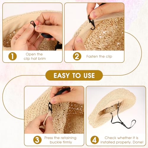 10 peças de clipe de chapéu para chapéus de viagem, cordão removível para queixo, à prova de vento,