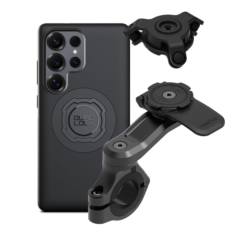 QUAD LOCK Soporte de Teléfono para Manillar de Moto Pro con Amortiguador de Vibraciones y Funda mag para Galaxy S25 Ultra