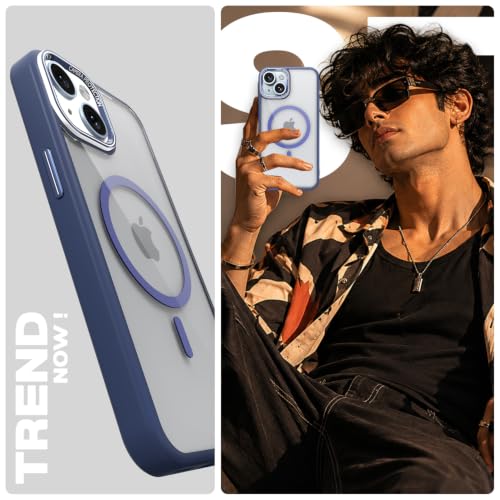 Image of Pikkme Back Cover for iPhone 14 | Shockproof | Mag-Safe Compatible | Hard Transparent Back | Premium Raised Camera Protection | Bumper Case (Blue Mag-Safe)