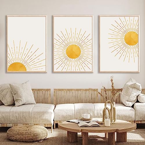 Boho Wall Art Sun Mountain Canvas Mid Century Modern Abstract Pos...