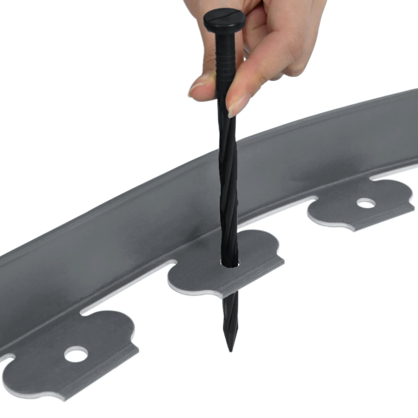 LZQ Borde para césped de plástico flexible con 30 clavos de fijación para jardines, césped y piedras, 10 m de largo, color gris claro