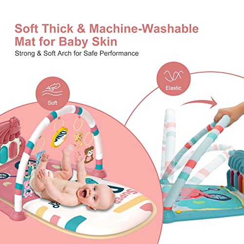 Baby Play Mat Baby Gym, Piano Tummy Time Baby Activity Gym Mat With 5 Infant Learning Sensory Baby Toys, Music And Lights Boy & Girl Gifts For Newborn Baby 0 To 3 6 9 12 Months (Pink) #TOP5