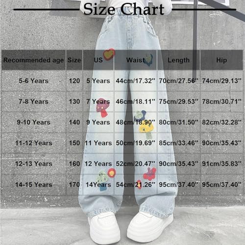 Girls Cute Mushroom Graphic Wide Leg Jeans Loose Elastic Waist Comfy Summer Kids Casual Denim Pants for 5-15 Years3
