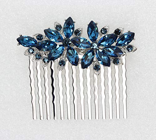 Peine para cabello con cristales y diseño floral azul miniatura 2