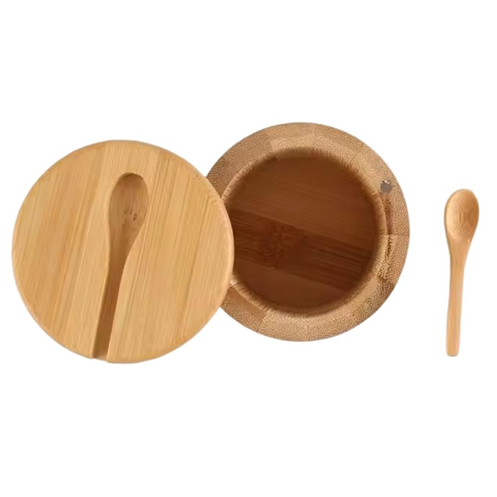 Hndhbfgrt Bamboo Condiment Box Salt Seasoning Jars Pepper Jar Wood Sugar Container Holder Bowl Storage Pot Set