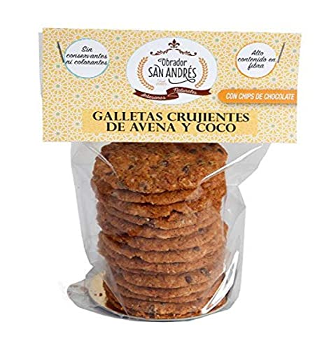 Galletas crujientes de avena y coco con chips de chocolate negro, 150 gramos