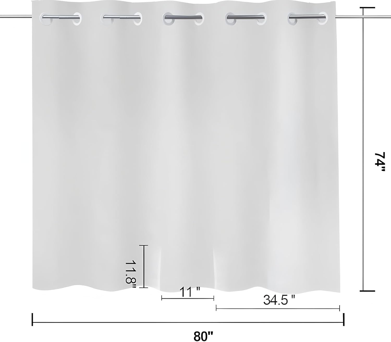 Split Shower Curtain for Transfer Benches, Hook-Free Polyester Curtain with Two 11x11.8 Bottom Slits, Water-Resistant White 80x74 Inch Shower Curtain for Easy Transfer & Accessibility