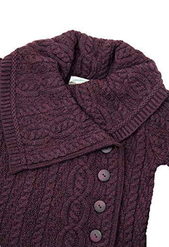 Image of Aran Crafts Women's Cable Knit Soft Collar 3 Button Coat (100% Merino Wool)