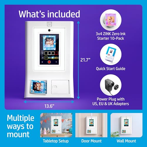 Image of HP Sprocket Photobooth 3x4 inch Colour Photo Printer (White) - 250+ Frame, Zink Paper, WiFi, LED Ring Light, Touch Screen & Mobile App.
