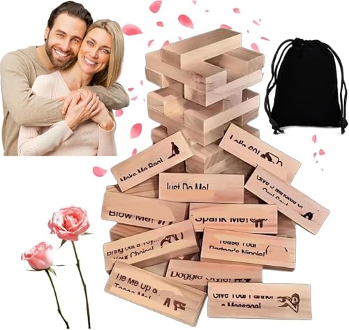Lust Tower 48Pcs Super Naughty Block Tower Game Fun Date Night Activities Valentine Tumbling Tower Stacking Blocks Date Night Party Game with Bag