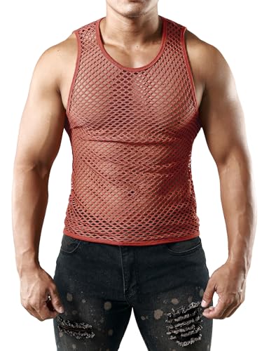 Image of JOGAL Men's Mesh Fishnet Fitted Sleeveless Muscle Top